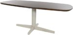 Eetkamertafel 160, deens ovaal, poot beige, mango bruin walnoot