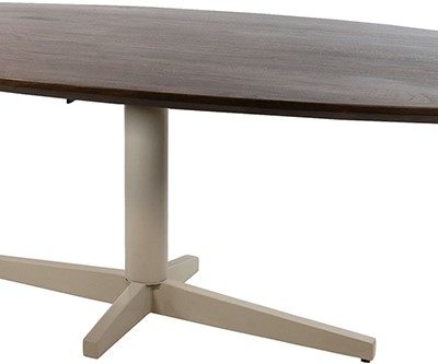 Eetkamertafel 220, ovaal, poot beige, mango bruin walnoot