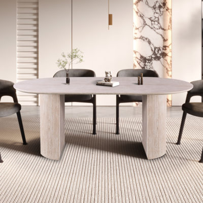 Tafel 'Lagos' 200 cm ovaal decor travertin beige