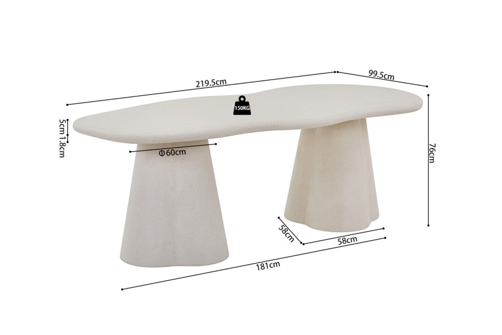 Tafel 'Faro' 220 cm organisch cement - Afbeelding 10