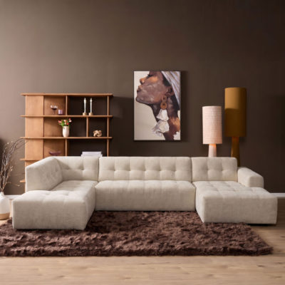MySofa Ruby U-bank beige ottomane links + 2,5-zits + lounge rechts