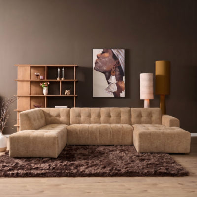 MySofa Ruby U-bank camel ottomane links + 2,5-zits + lounge rechts