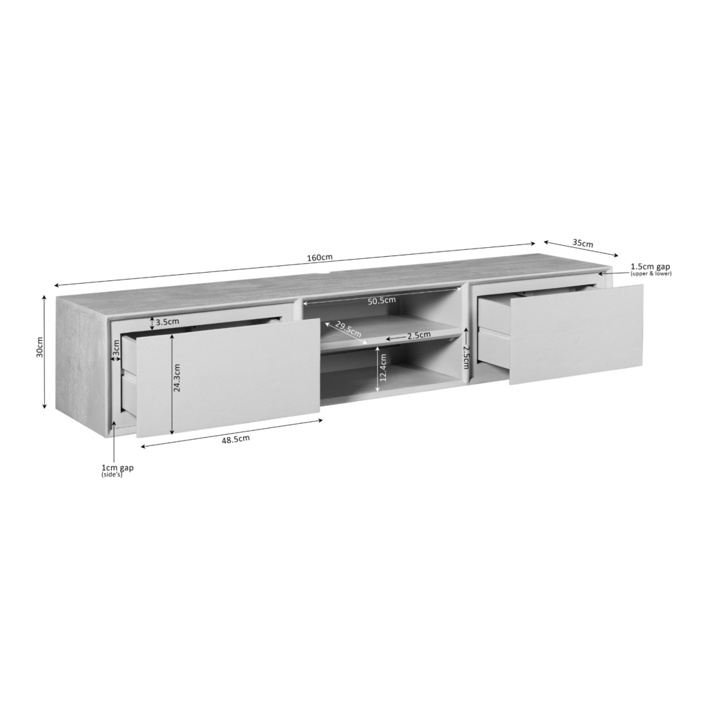 Zwevend tv-meubel Ambiance Naturel | 160 cm - Afbeelding 9